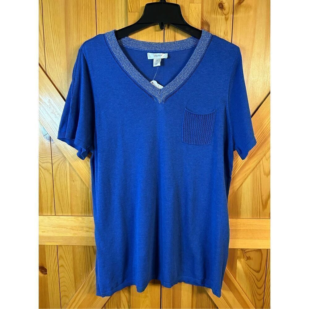 CJ Banks short sleeve sweater, V-neck size 2X front pocket nwt (0836)